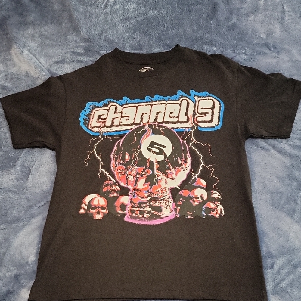 Black Graphic T-Shirt with Channel 5 Design